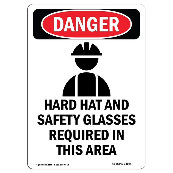 Signmission OSHA Danger Sign, Hard Hat And Safety, 24in X 18in Aluminum, 18" W, 24" H, Portrait OS-DS-A-1824-V-1291 - main